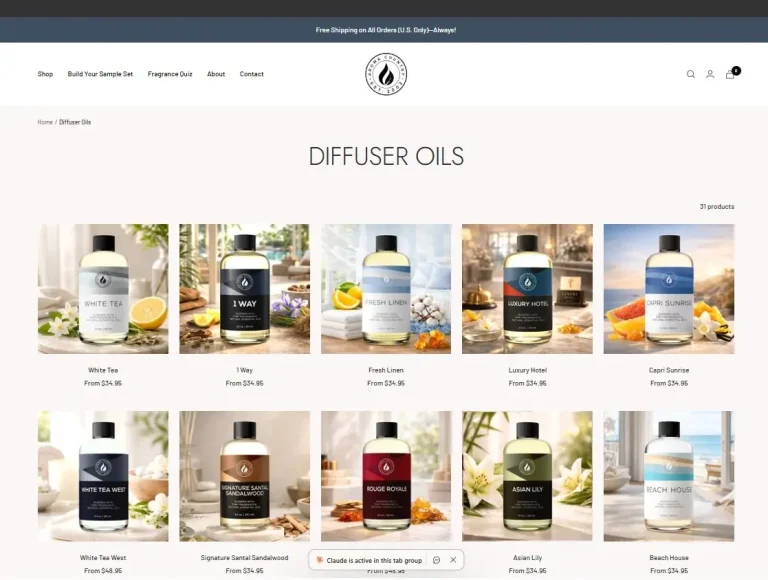 Aroma Country diffuser oil collection featuring top-rated scents including White Tea, White Tea West, Luxury Hotel, 1 Way, and Asian Lily